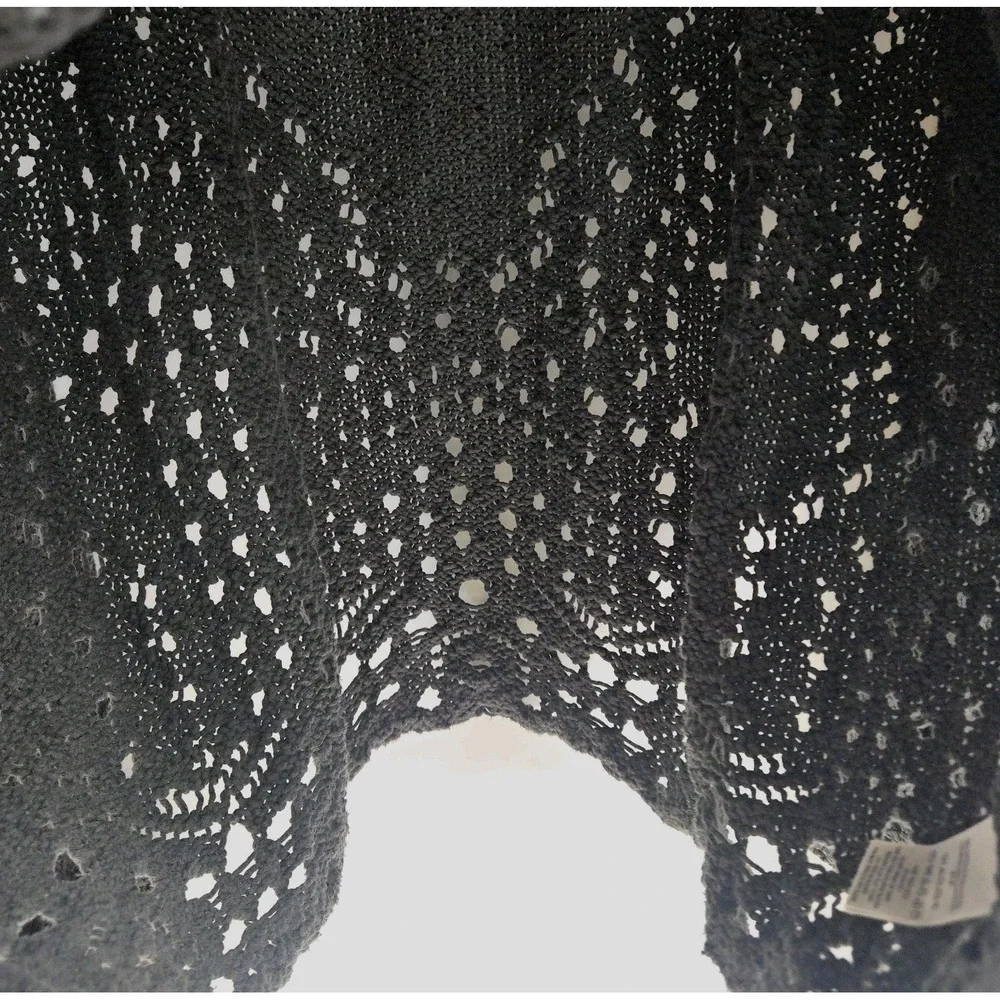 Free People Sweater Size Small Traveling Slate Gray Cotton Open Knit Crochet - Picture 14 of 15